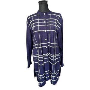 ALNORA Al Spokavicius VTG Knit Cardigan Tunic Navy White Minimalist L Wool U34